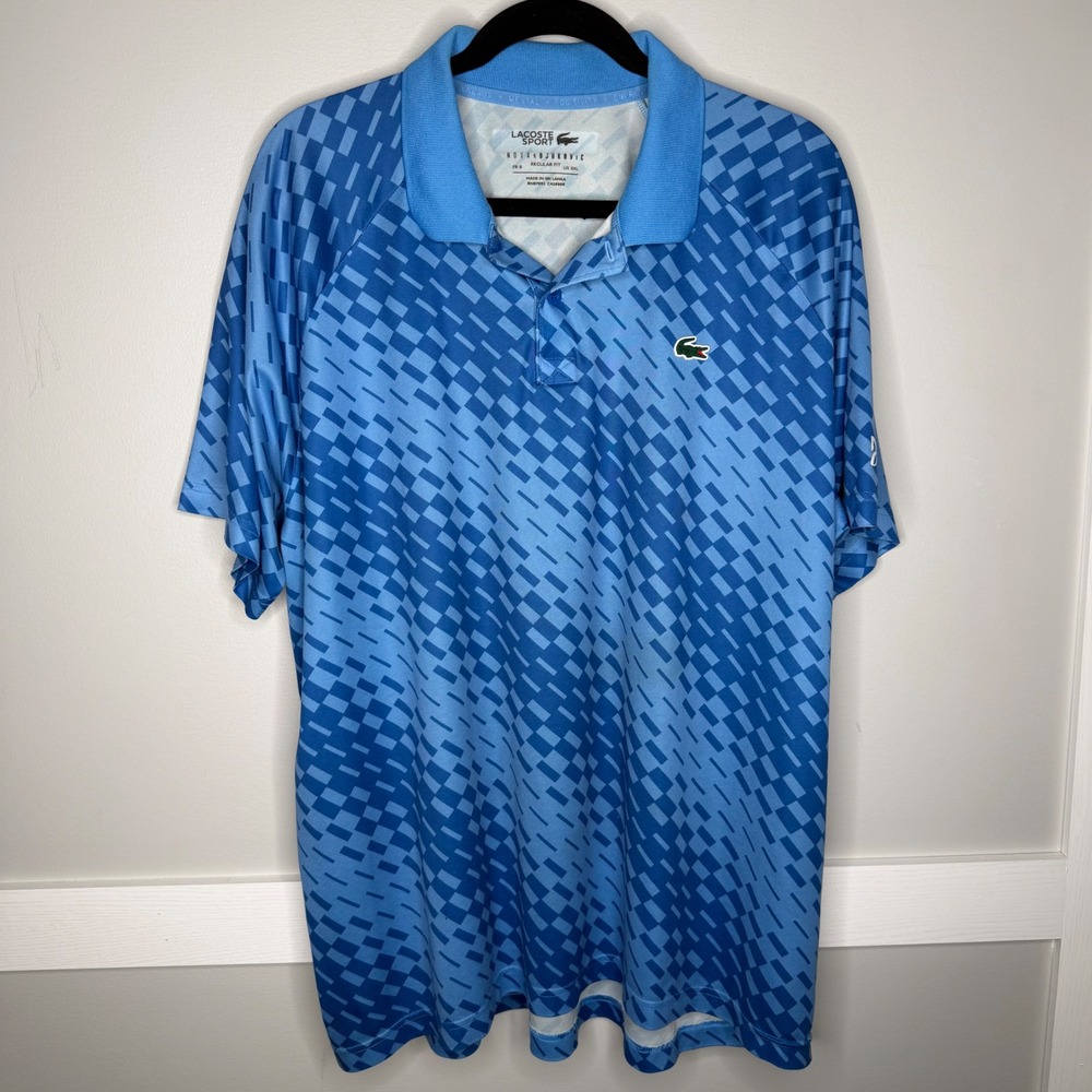 Lacoste Sport Novak Djokovic Polo Shirt Mens 3XL Blue Geometric Print Ultra Dry